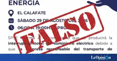 Falso aviso de corte de luz en El Calafate: qué dice la imagen que circula y qué aclaró SPSE