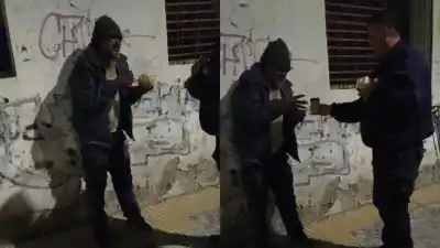 El gesto de un policía de San Juan que se viralizó: le regaló un desayuno a un hombre en situación de calle