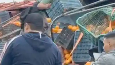 Vuelco de un camión en la RN 11: operativo policial para custodiar la carga de naranjas