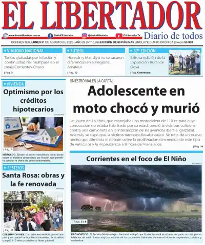 La tapa del diario que los correntinos leen cada mañana