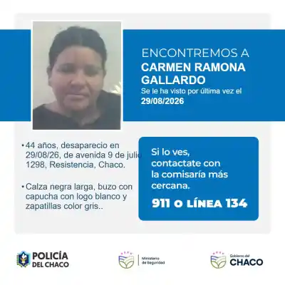 Buscan a Carmen Gallardo, desaparecida en Resistencia desde el sábado