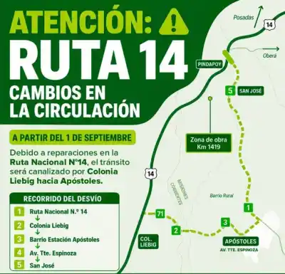 Desvío en la Ruta 14 por obras de emergencia: cómo circular desde este martes