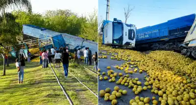 Tren descarriló en Simoca tras chocar contra un camión cargado de limones
