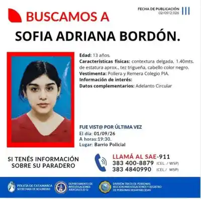 Buscan a una menor de 13 años que desapareció en Catamarca