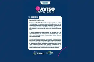 Cuidado con el audio falso: SAMEEP salió a desmentir el supuesto corte de agua en Resistencia