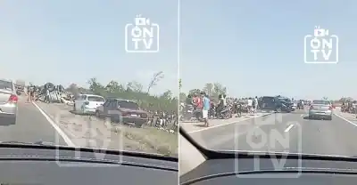 Un camión cargado de azúcar volcó en la Ruta 38 y el peligro no fue el tránsito