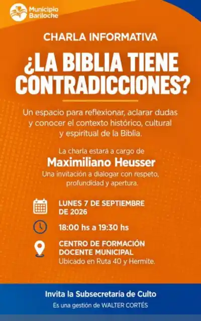 Una charla en Bariloche promete responder los interrogantes de la Biblia