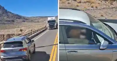Una camioneta cruzó la doble línea amarilla en la Ruta 7 y el video expone su arriesgada maniobra