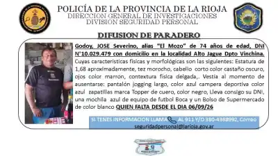 Un hombre de 74 años desapareció en Vinchina y la policía pide ayuda para encontrarlo