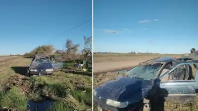 Perdió el control en la ruta y terminó sobre la banquina con su familia a bordo