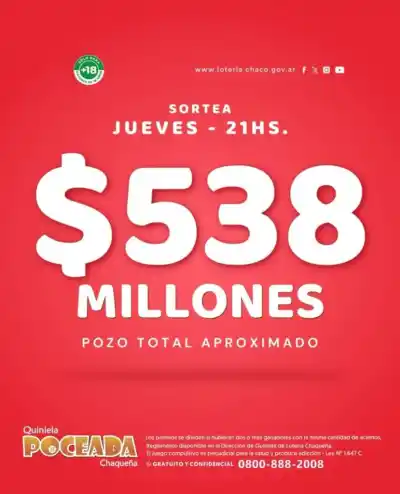 Nadie acertó los cinco números y el pozo de la Poceada Chaqueña se disparó a $538 millones