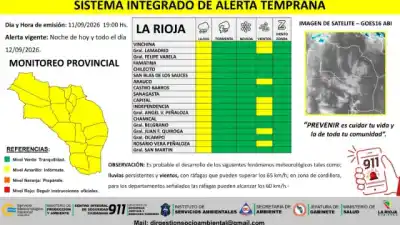 La Rioja bajo alerta amarilla: las ráfagas que se vienen y los departamentos en la mira