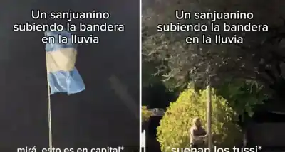 La bandera que izó un policía del GERAS bajo la lluvia: el video que no esperaban