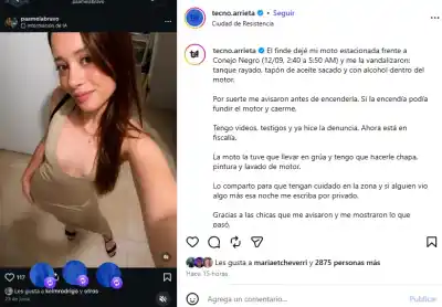Le dejaron la moto con alcohol en el motor frente a un boliche: el mensaje que recibió después