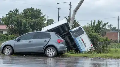 Lules: un auto terminó estampado contra una garita policial y un poste en la ruta 301