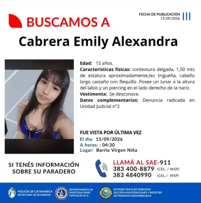 Buscan a Emily Alexandra Cabrera: la Policía pide ayuda para dar con su paradero