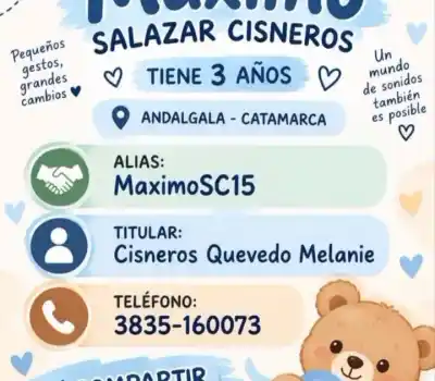 El sueño de una mamá andalgalense: que su hijo de 3 años escuche su voz