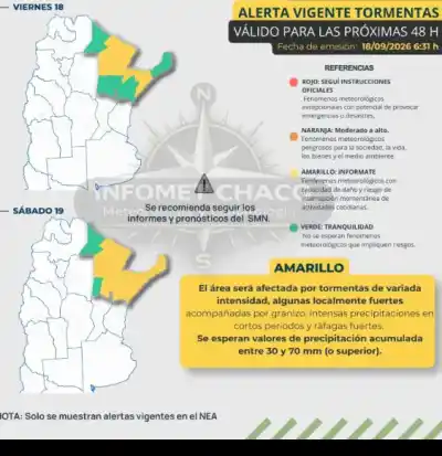 El SMN lanzó un alerta amarillo en Chaco: qué se espera para la tarde y la noche