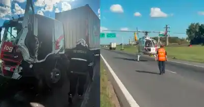 Impacto brutal en la autopista: el desesperado rescate de un camionero que terminó en el aire
