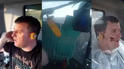 Se subió a la cosechadora con choclos y una peluca: el video que hizo explotar su perfil