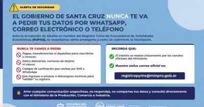 Hacerse pasar por un organismo del Estado para pedirte datos: la advertencia que encendió las alarmas en Santa Cruz