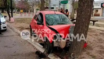 Perdió el control en Avenida Libertad, chocó contra un árbol y dejó algo que nadie esperaba