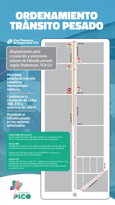 Cambian los sentidos de circulación en General Pico: qué calles quedan prohibidas para los camiones