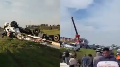 Ruta 14: volcó con su camión, quedó atrapado y lo que hicieron los vecinos mientras lo rescataban