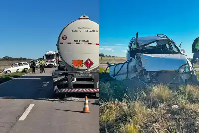 Iban en un Corsa por la Ruta 35 y terminaron contra un camión de combustible: el operativo que se desplegó