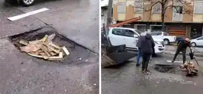 El pozo que se come los autos en Gobernador del Campo: cayó una moto y el municipio llegó en plena transmisión