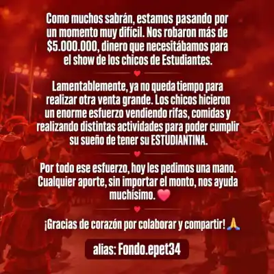 Vendieron rifas y comidas durante meses para su Estudiantina, pero la plata desapareció: ahora piden ayuda