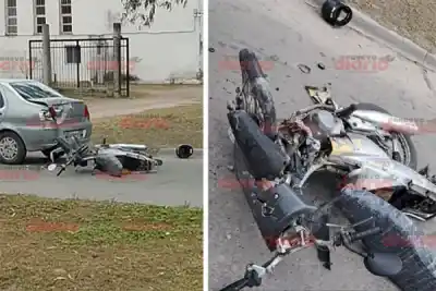Iba en moto por el Parque Industrial y terminó contra un auto estacionado