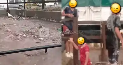El desagüe de General Güemes que los chicos usan como pileta y que tiene a todos mirando al municipio
