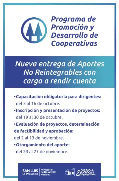 Cooperativas de San Luis: la tercera chance del año para quedarse con $4 millones