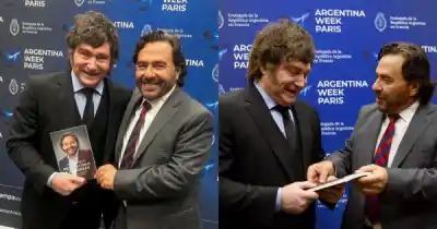Llevó su libro a París y se lo entregó a Milei en pleno OCDE: el gesto de Sáenz que llamó la atención