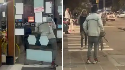 Se agarraron a palos frente a la Comisaría 8ª y uno terminó metido en una farmacia