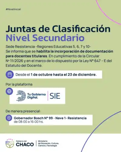Docentes titulares del secundario en Chaco: se habilitó la incorporación de documentación y hay fecha límite