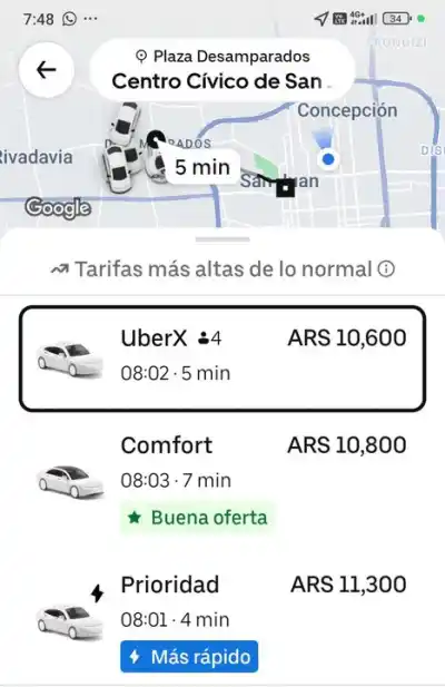 Sin colectivos en San Juan, un viaje de Uber que salía $4.000 pasó a costar más de $10.000