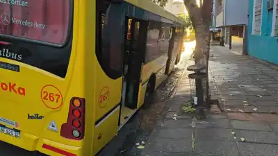 El colectivo que quedó atrapado en pleno centro: la calle se abrió y la línea quedó cortada
