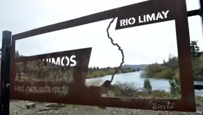 Dina Huapi abrazó el Limay bajo la lluvia y mostró la bandera que lo va a representar