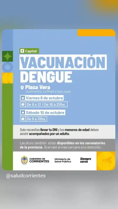 La plaza Vera suma un punto de vacunación contra el dengue: quiénes pueden ir y hasta cuándo