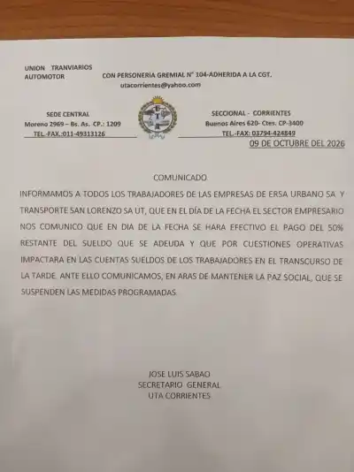 La UTA Corrientes dio marcha atrás con el paro: el motivo que alivió a los usuarios