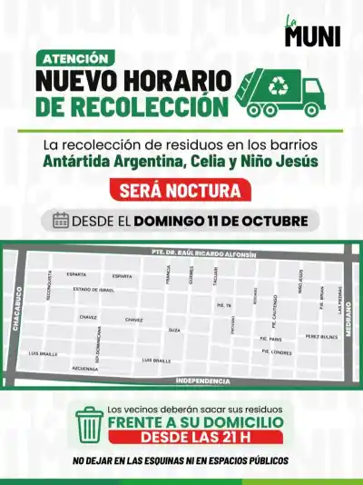 Corrientes cambia la recolección de basura en tres barrios: desde qué hora hay que sacar las bolsas