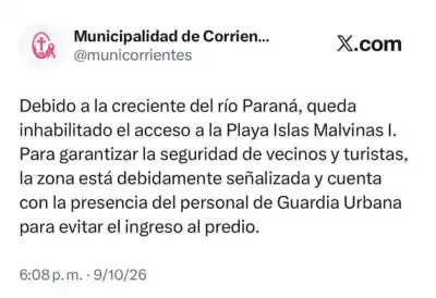 Cerraron una playa de la costanera y nadie puede bajar al río: el motivo