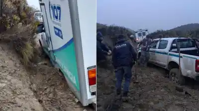 Salieron a asistir a un hombre grave en Las Cortaderas y terminaron rescatados por una retroexcavadora