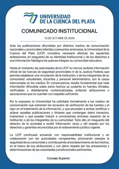 La Universidad de la Cuenca del Plata rompió el silencio tras las versiones que la vincularon a una causa judicial