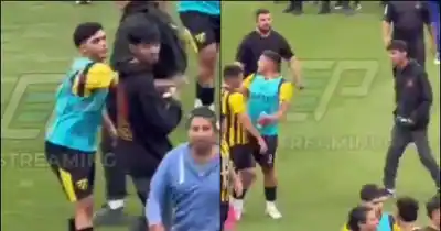 Un periodista sanjuanino filmaba el final del partido y un jugador de Palmira le hizo algo que terminó en escándalo