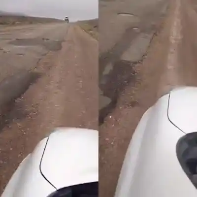 El video que muestra el calvario de manejar por la Ruta 25: maniobras al límite para esquivar los pozos