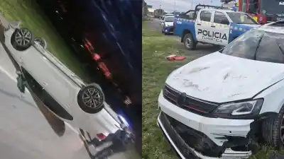 Volcó en Ruta 7 y adentro del auto había una bebida que lo complicó todo