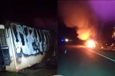 Un camión brasileño ardió en la Ruta 6: la maniobra del chofer que salvó la cabina